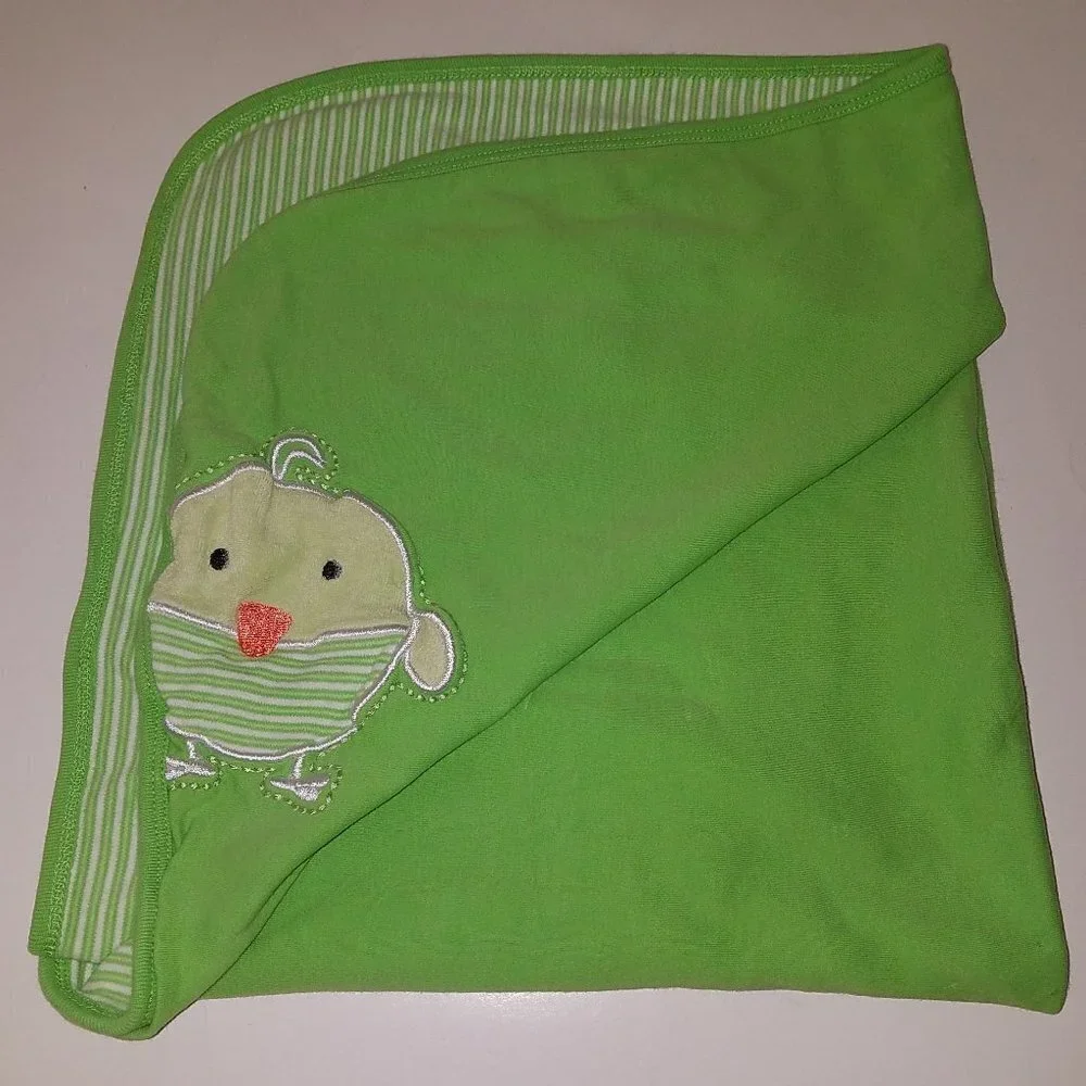 The Children's Place Baby Chick Duck Cotton Blanket Lovey Green White Stripes